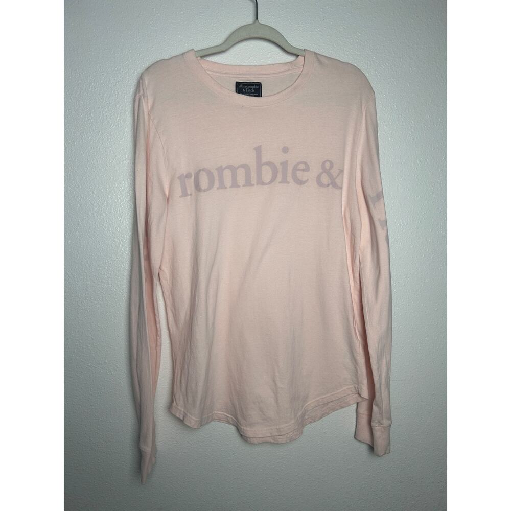 Vintage Abercrombie And Fitch Mens Pink Spell Out Long Sleeve Shirt Size Med